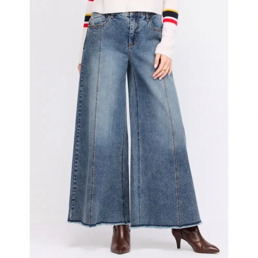 Wit & Wisdom‎ Skyrise Round Up Seamed Wider Leg Jeans Mid Blue Artisinal Size 4